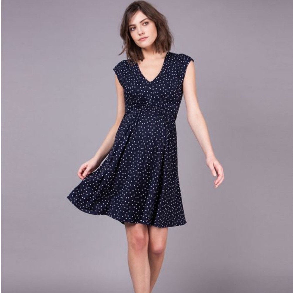 Maternity Dress- Navy Dot Empire Waist